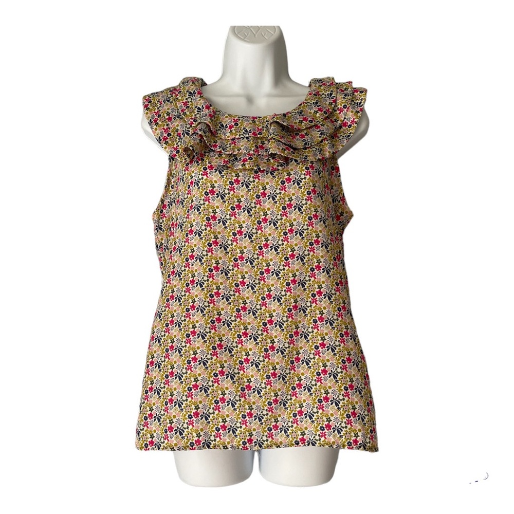 Liberty of London Floral Ruffle Neck Sleeveless Top - Pink, Yellow, Green, Blue